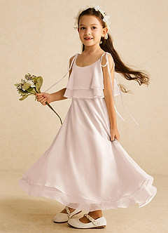 Azazie Temi Flower Girl Dresses Rose Petal A-Line Spaghetti Strap Chiffon Dress image1