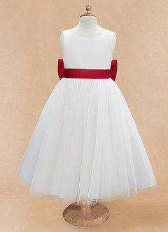 Azazie Kavi Flower Girl Dresses Ivory Scarlet A-Line Bow Matte Satin Dress image7