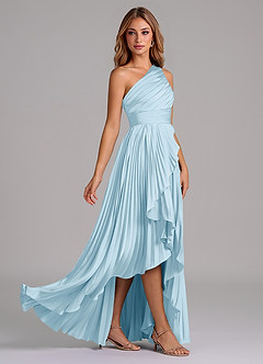 Azazie Lyrica Abiti da Damigella Abito A-Line in Raso Elasticizzato Monospalla Azzurro image3