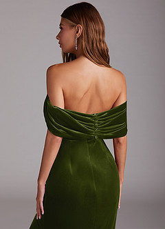 Azazie Shay Bridesmaid Dresses Olive Sheath Off the Shoulder Velvet Convertible Dress image2