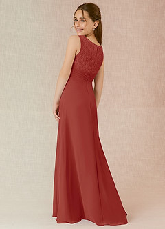 Azazie Snow Junior A-Linie Spitze Chiffon Kleid Terrakotta image2