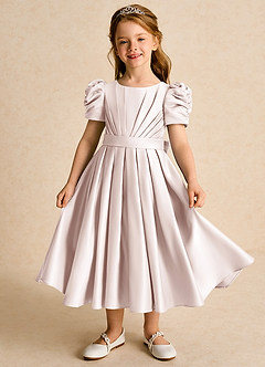 Azazie Miriam Flower Girl Dresses Rose Petal Ball-Gown Pleated Matte Satin Dress image2