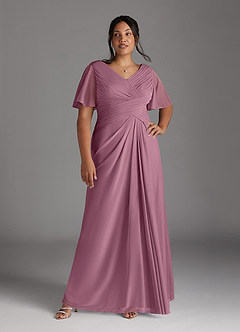 Azazie Emmeline Mother of the Bride Dresses Vintage Mauve A-Line V-Neck Pleated Mesh Dress image9