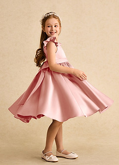 Azazie Dumpling Flower Girl Dresses Rosette A-Line Bow Matte Satin Dress image5