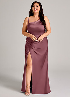 Azazie Madelyn Robes de demoiselle d'honneur Robe Sirène Convertible en Satin extensible Asymétrique Rose Du Désert image14