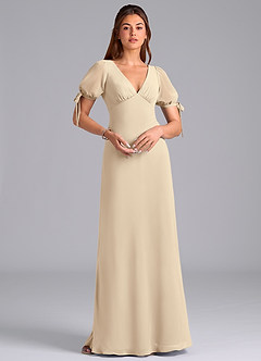 Azazie Pheby Bridesmaid Dresses Champagne A-Line Pleated Chiffon Dress image3