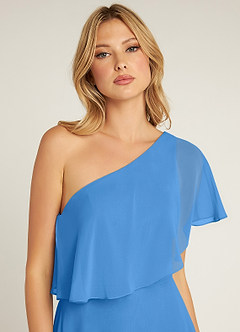 Azazie Lizzy Bridesmaid Dresses Blue Jay A-Line One Shoulder Chiffon Dress image7