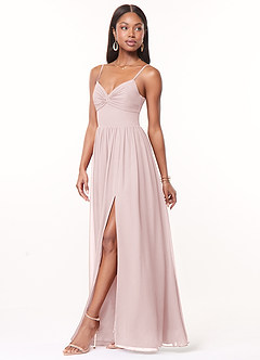 Azazie Zeya Brautjungfernkleider A-Linie V-Hals Gefaltet Chiffon Kleid Zartrosa image4
