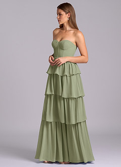 Azazie Faye Vestidos de damas de honor Vestido de Pistacho de Gasa de Corte en A con Escote de Corazón image5
