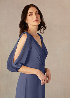 Azazie Bronwyn Mother of the Bride Dresses Stormy A-Line V-Neck Ruched Chiffon Dress image3