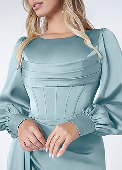 Azazie Raye Bridesmaid Dresses Moody Blue Mermaid Long Sleeve Stretch Satin Dress image5