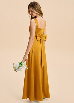 Azazie Kiki Junior Butterscotch A-Line Bow Stretch Satin Dress image2