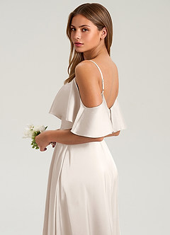 Azazie Jean Bridesmaid Dresses White Alabaster A-Line Off the Shoulder Stretch Satin Dress image7