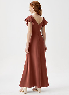 Azazie Omari Junior Auburn A-Line Pleated Stretch Satin Dress image2
