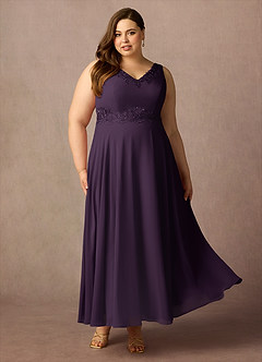 Azazie Devana Mother of the Bride Dresses Plum A-Line Sequins Chiffon Dress image13