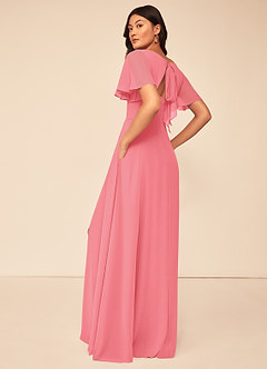 Azazie Kimber Bridesmaid Dresses Flamingo A-Line Flounce Sleeve Chiffon Dress image12