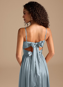 Azazie Zeya Brautjungfernkleider A-Linie Plissee Metallischer Satin Kleid Staubblau image4