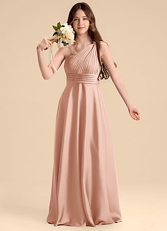 Azazie Charlize Junior Robe Trapèze en Satin extensible Plissée Or Rose image6