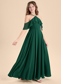 Azazie Tessabelle Junior Vestido de Esmeralda de Gasa de Corte En A con Vestidos sin tirantes image3