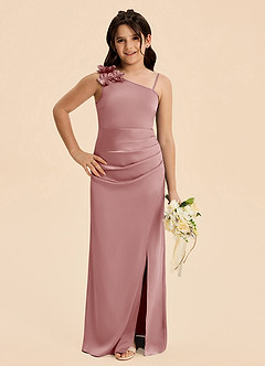 Azazie Remi Junior Dusty Rose Sheath Side Slit Stretch Satin Dress image5