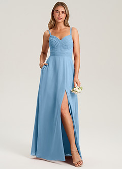Azazie Terese Bridesmaid Dresses Steel Blue A-Line Pleated Chiffon Dress image6