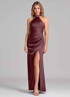Azazie Karlotta Robes de demoiselle d'honneur Robe Fourreau en Satin extensible Plissé Sangria image1
