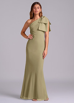 Azazie Yuanna Robes de demoiselle d'honneur Robe Sirène en Mousseline de soie Une épaule Vert Mousse image1