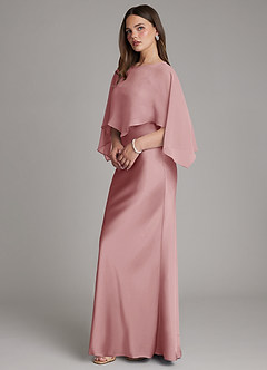 Azazie Ambra At-home Try On Dresses Dusty Rose Mermaid Pleated Stretch Satin Dress image6