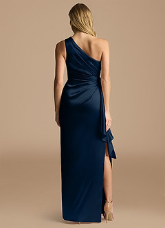 Azazie Saira Final Sale Auburn Sheath One Shoulder Metallic Satin Dress image2