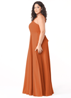 Azazie Dixie Bridesmaid Dresses Cinnamon A-Line Halter Pleated Chiffon Dress image8
