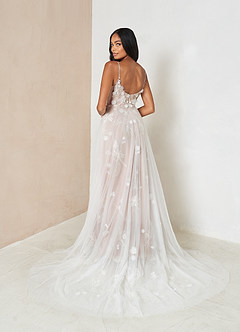 Azazie Armadan Wedding Dresses Diamond White Caramel A-Line Sequins Tulle Dress image2