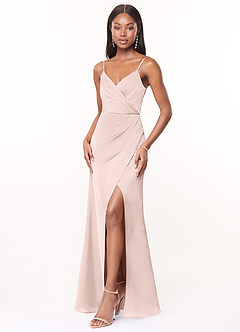 Azazie Maci Brautjungfernkleider A-Linie V-Hals Gefaltet Stretch-Satin Kleid Zartrosa image6