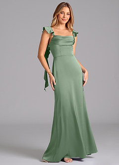 Azazie Adi At-home Try On Dresses Burgundy A-Line Pleated Stretch Satin Dress image5