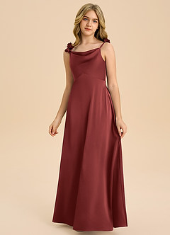 Azazie Gumdrop Junior Empire Plissee Stretch-Satin Kleid Terrakotta image3