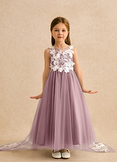 Azazie Mixie Jurken voor bloemenmeisjes Baljurk Jurk van Kant Stoffige Roos image2