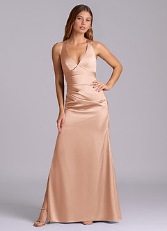 Azazie Amelie Bridesmaid Dresses Rose Gold A-Line Pleated Stretch Satin Dress image5