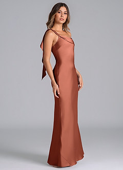 Azazie Driea 신부 들러리 드레스 인어 한쪽 어깨 스트레치 새틴 바닥 길이 드레스 image4