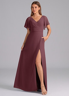 Azazie Ambrosia Jurken voor bruidsmeisjes Jurk van Chiffon met A-Lijn Geplooid Sangria image3