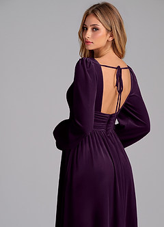 Azazie Norah Bridesmaid Dresses Grape A-Line Long Sleeve Velvet Dress image7