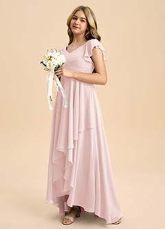 Azazie Caria Junior Blushing Pink A-Line Pleated Chiffon Dress image5