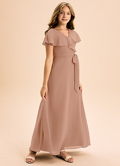 Azazie Lainey Junior Abito A-Line in Chiffon Con Tasche Champagne Rosa image1