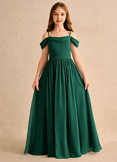 Azazie Shia Girls Formal Flower Girl Dresses Emerald A-Line Off the Shoulder Chiffon Dress image5