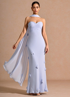 Azazie Floor-Length Maxi Dresses Mermaid Wedding Guest Formal Dresses Strapless 3D Flowers Pale Periwinkle