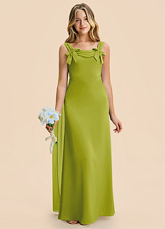 Azazie Chelsea Junior Lemongrass Sheath Pleated Stretch Satin Dress image4
