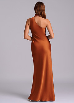 Azazie Seona Robes de demoiselle d'honneur Robe Sirène en Satin extensible Ue épaule Cannelle image4