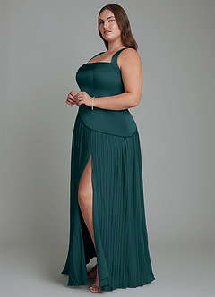 Azazie Stephanie Bridesmaid Dresses Pine A-Line Pleated Stretch Satin Dress image10