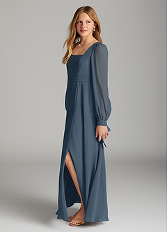 Azazie Leonia Junior Neptune A-Line with Pockets Chiffon Dress image3