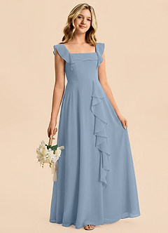 Azazie Nori Junior Dusty Blue A-Line Ruched Chiffon Dress image3