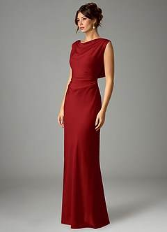 Azazie Kieryn Bridesmaid Dresses Pomegranate Mermaid Pleated Stretch Satin Dress image5