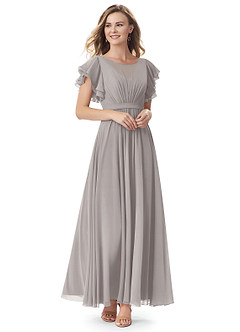 Azazie Daphne Modest Bridesmaid Dresses A-Line Ruffled Chiffon Floor-Length Dress image1